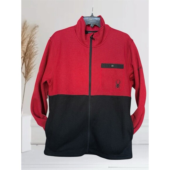 Spyder Men’s Size M Lightweight Full Zip Fleece Insulated Jacket Color Red/Black - Picture 1 of 13